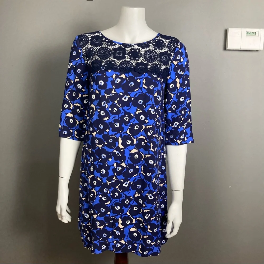 Boden dress size 8 lace mixed media floral blue black lace whimsigoth - Picture 2 of 9
